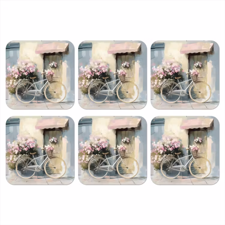 Onderzetter - Fiets - Pastelkleuren - Bloemen — 1