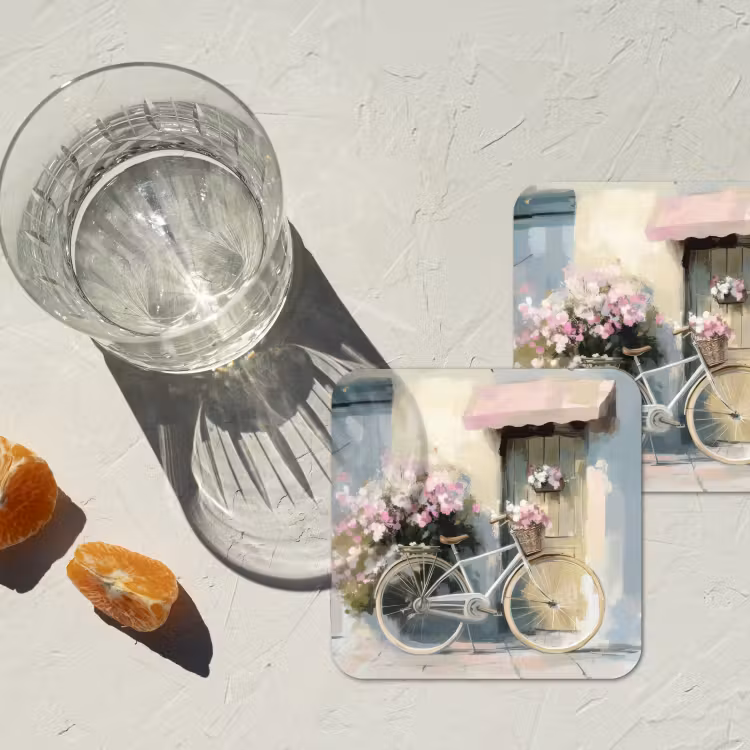 Onderzetter - Fiets - Pastelkleuren - Bloemen — 3