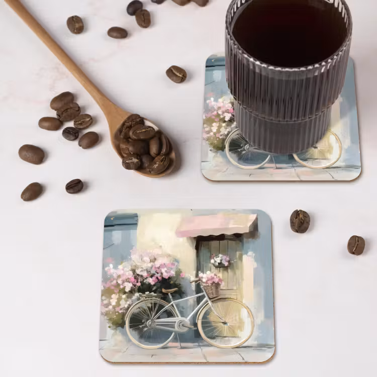 Onderzetter - Fiets - Pastelkleuren - Bloemen — 4