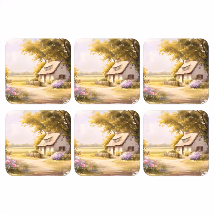 Onderzetter - Huisje - Hout - Bloemen — 1