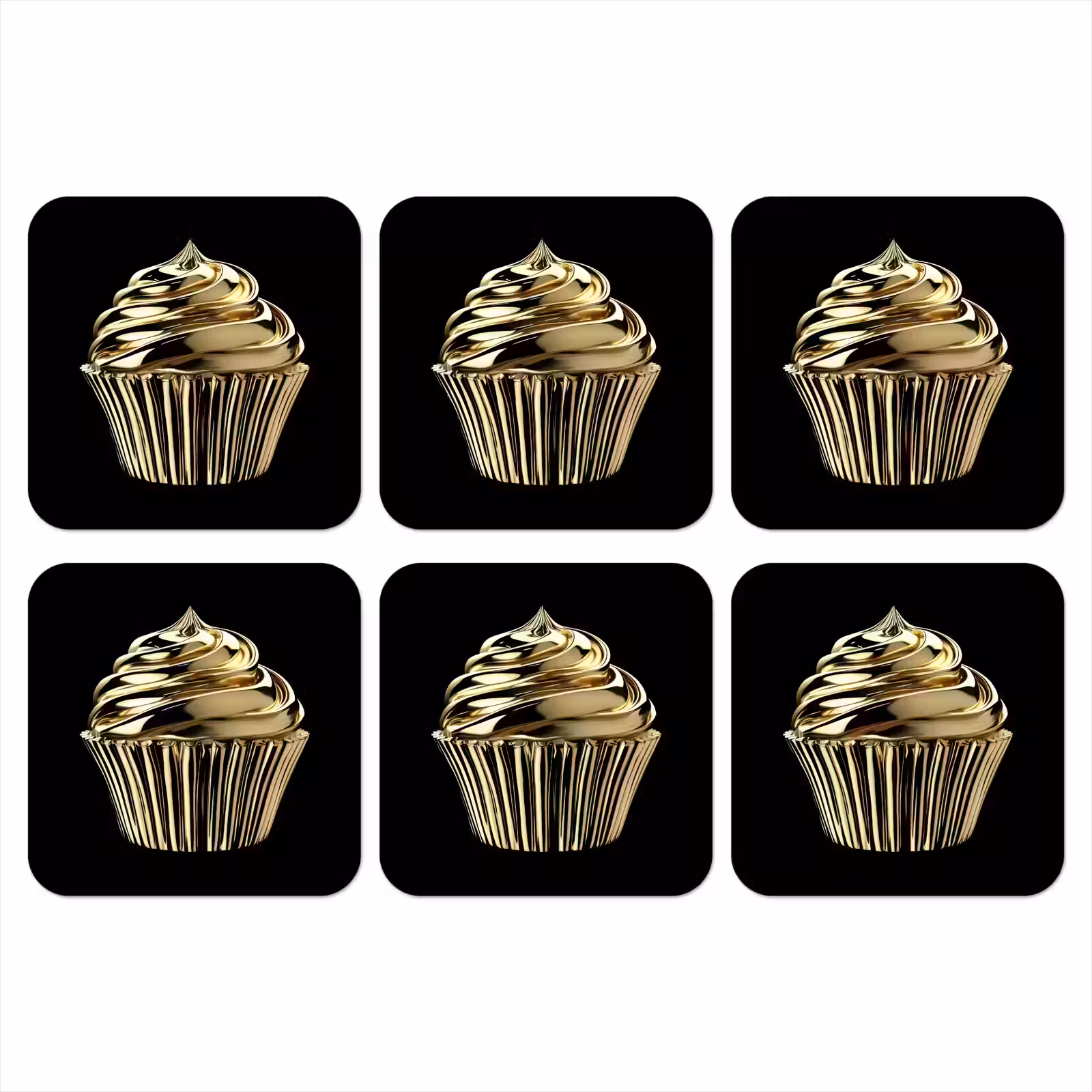 Onderzetter - Cupcake - Eten - Goud - Zwart — 1