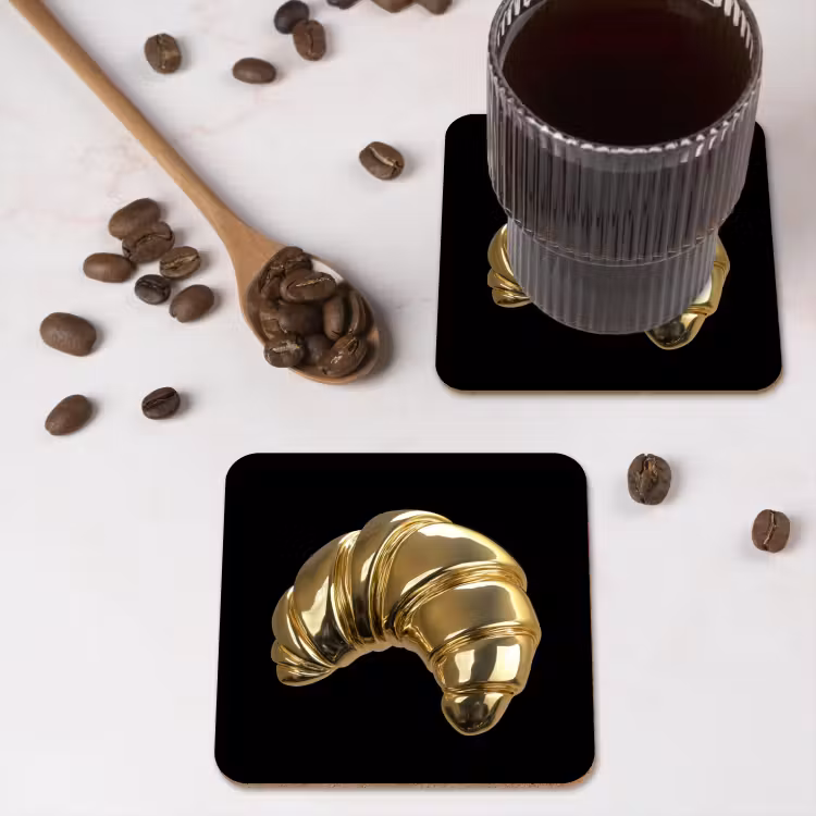 Onderzetter - Croissant - Brood - Goud - Zwart — 4