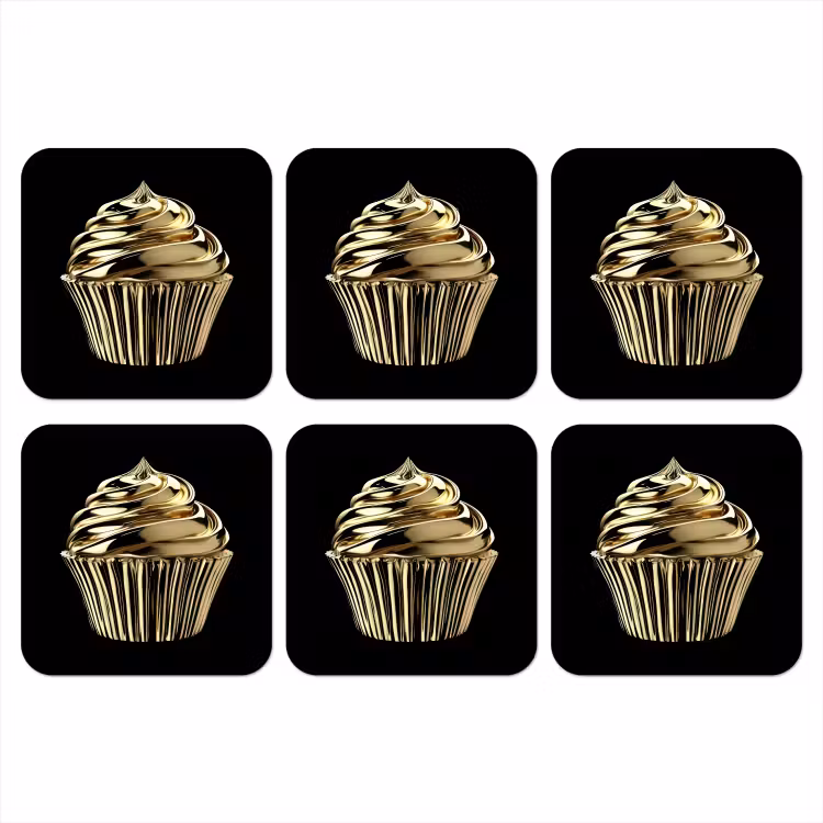 Onderzetter - Cupcake - Eten - Goud - Zwart — 1