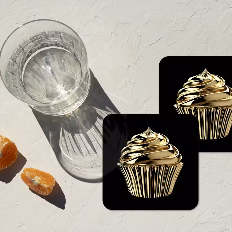 Onderzetter - Cupcake - Eten - Goud - Zwart — 3