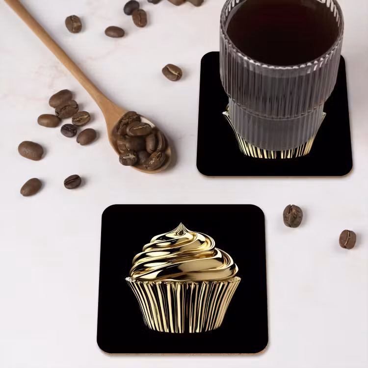 Onderzetter - Cupcake - Eten - Goud - Zwart — 4