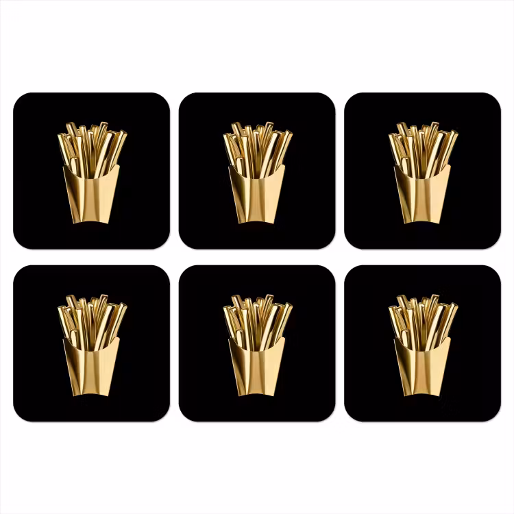 Onderzetter - Friet - Goud - Chrome - Eten — 1
