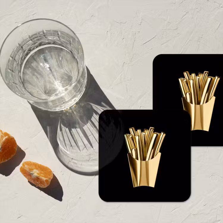 Onderzetter - Friet - Goud - Chrome - Eten — 3
