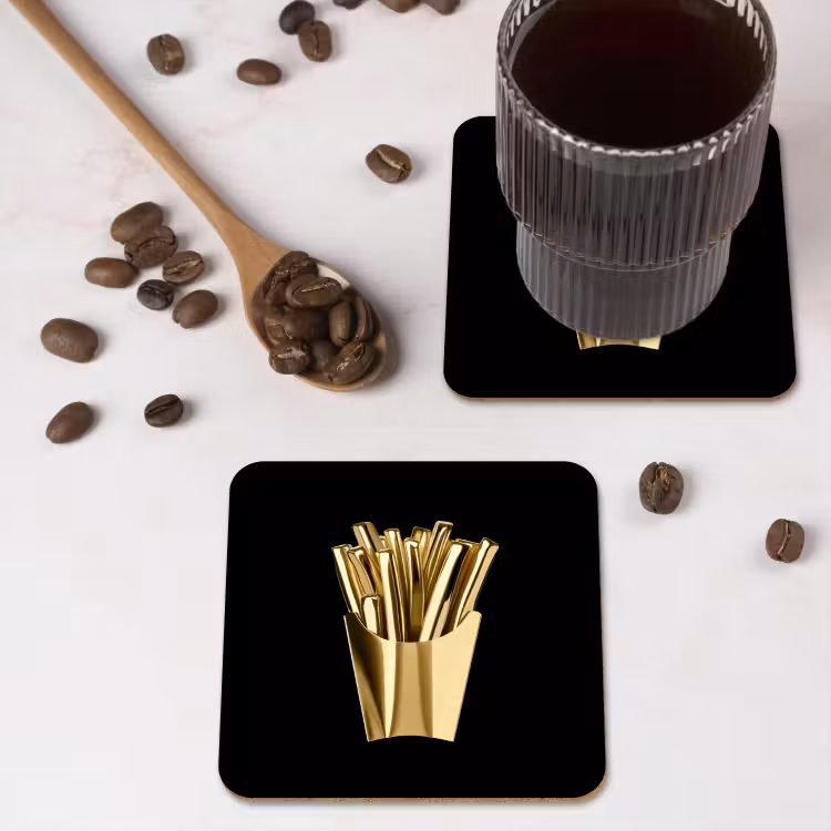 Onderzetter - Friet - Goud - Chrome - Eten — 4