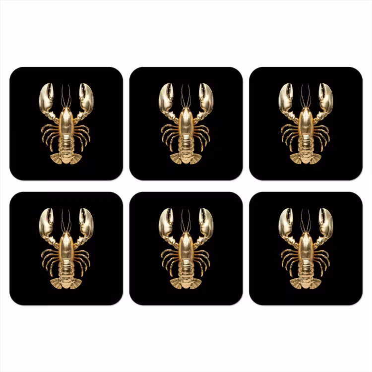 Onderzetter - Kreeft - Goud - Textuur - Zwart — 1