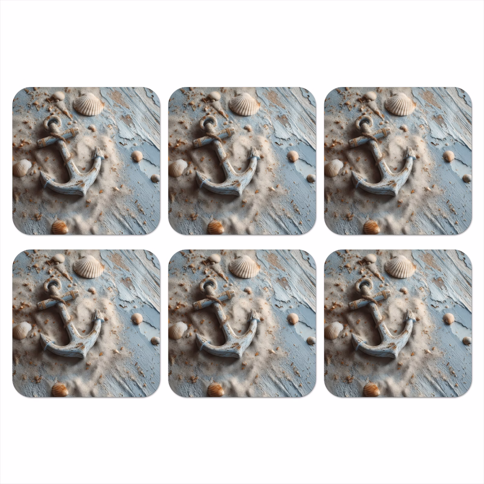 Onderzetter - Anker - Hout - Schelpen - Zand — 1