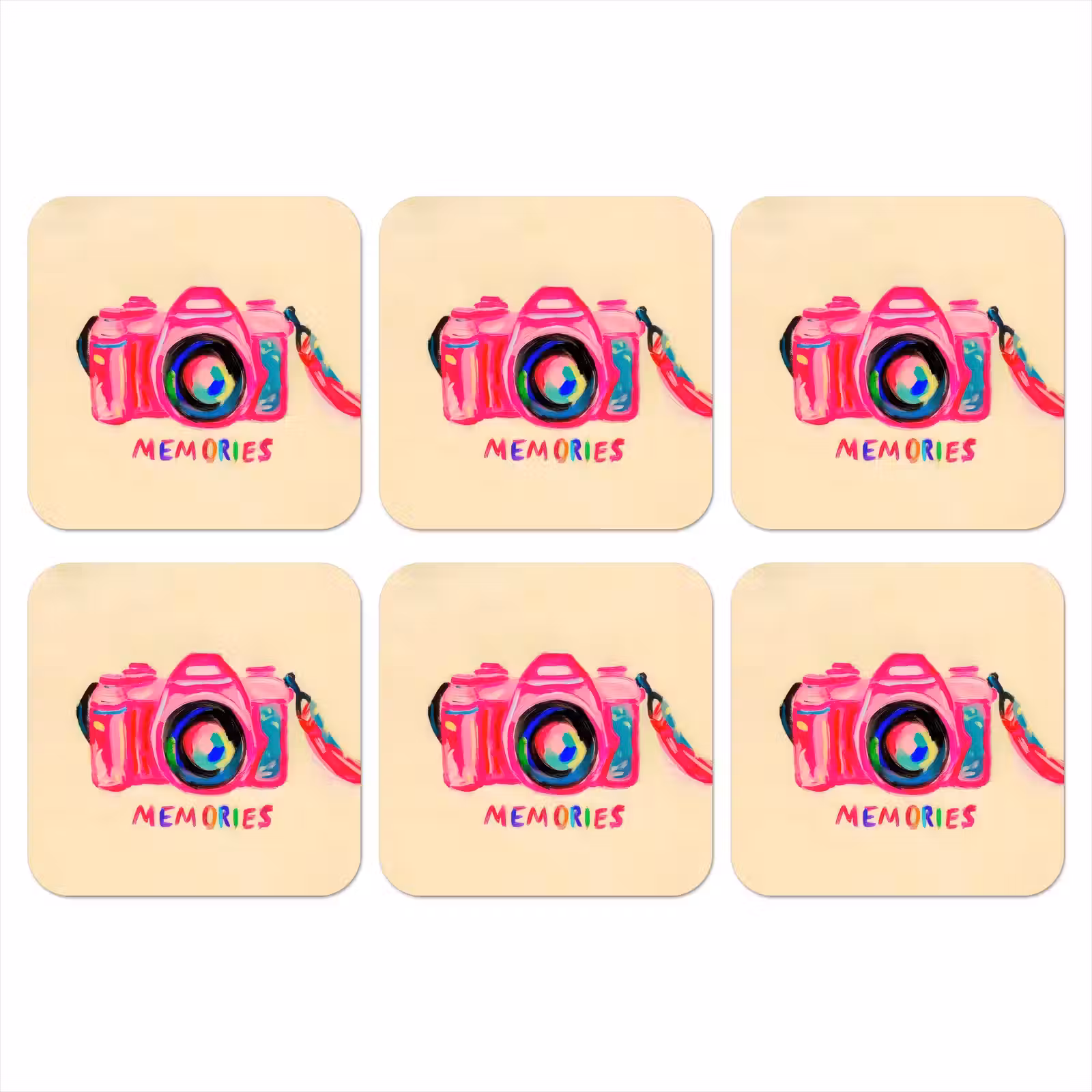 Onderzetter - Camera - Memories - Roze - Geschilderd — 1