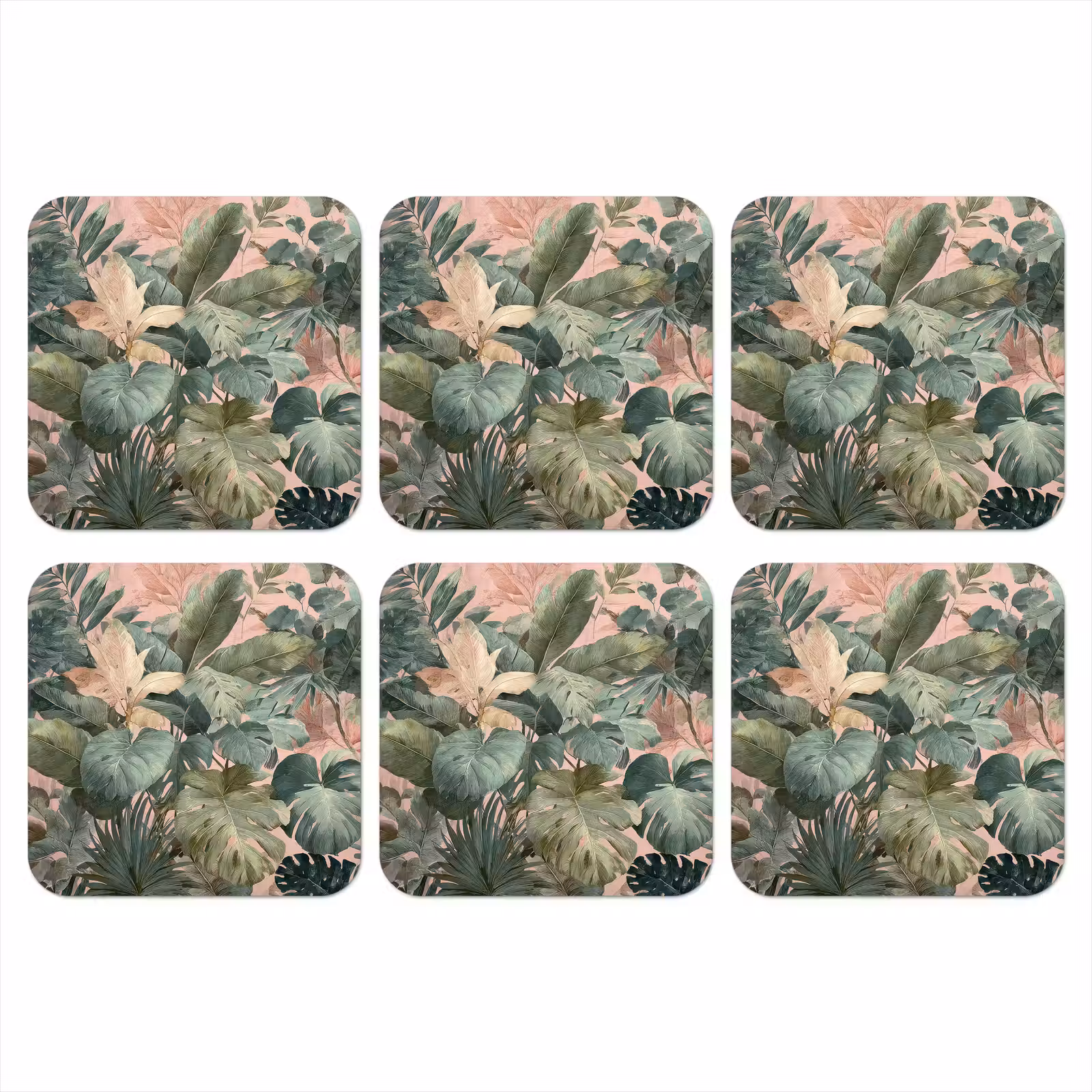 Onderzetter - Compositie van bladeren - Groen - Roze — 1
