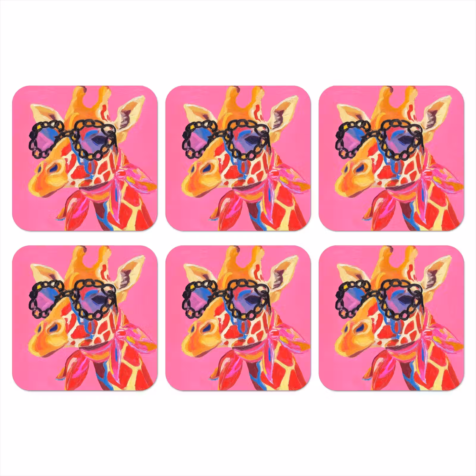 Onderzetter - Giraf - Roze - Bril - Sjaal — 1