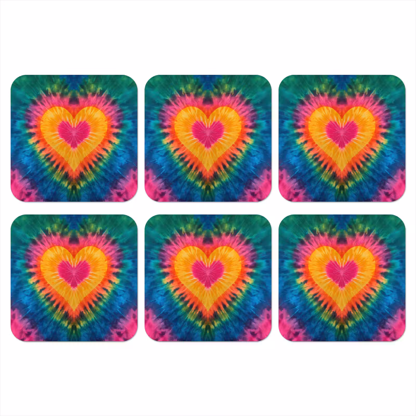 Onderzetter - Hart - Tie Dye - Kleurrijk — 1