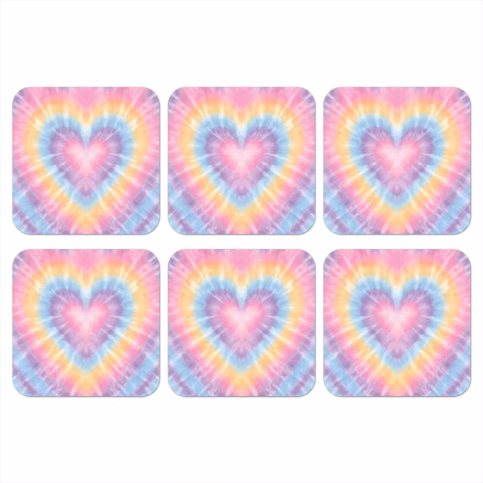 Onderzetter - Hartvorm - Pastelkleuren - Tie Dye — 1