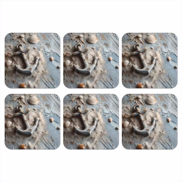 Onderzetter - Anker - Hout - Schelpen - Zand — 1