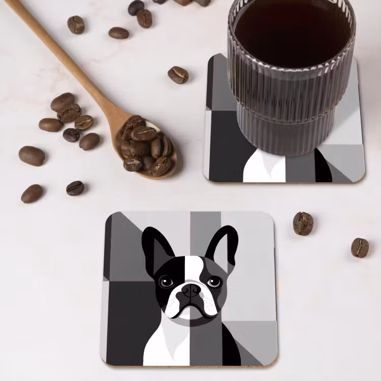 Onderzetter - Buldog - Zwart - Abstract - Vlakken — 4