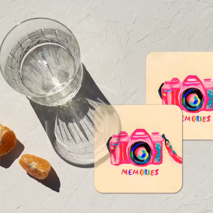Onderzetter - Camera - Memories - Roze - Geschilderd — 3