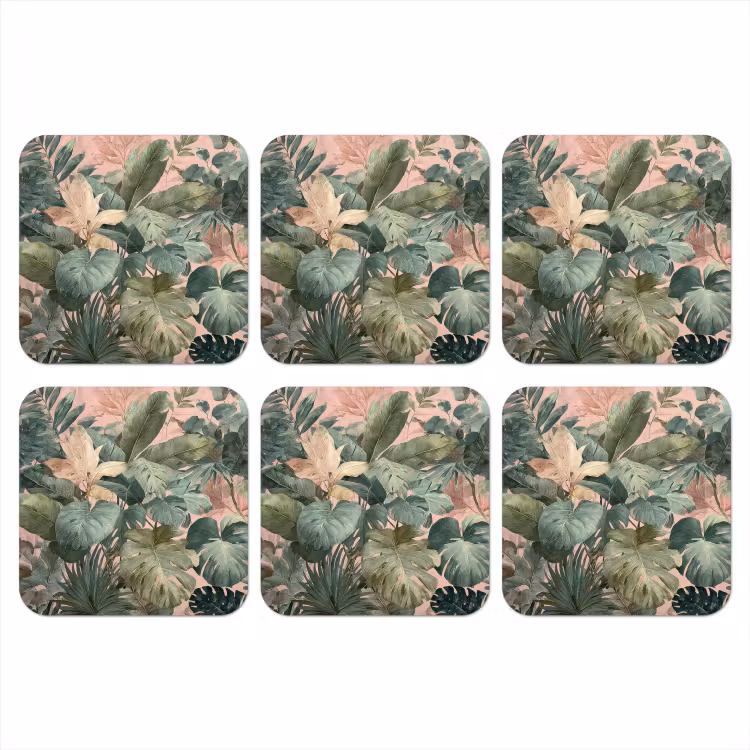 Onderzetter - Compositie van bladeren - Groen - Roze — 1