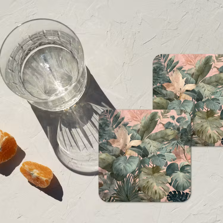 Onderzetter - Compositie van bladeren - Groen - Roze — 3