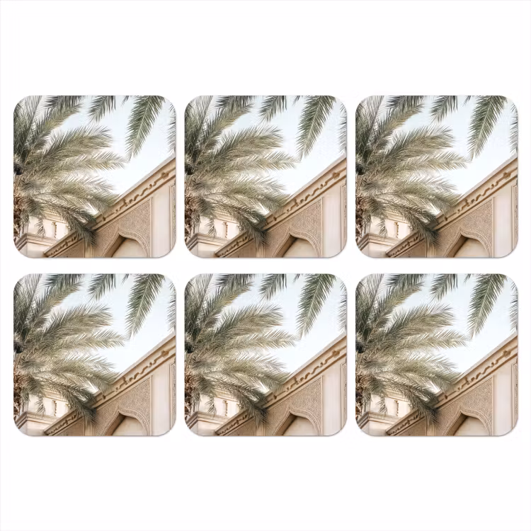 Onderzetter - Gebouw - Palmbomen - Beige - Zon — 1