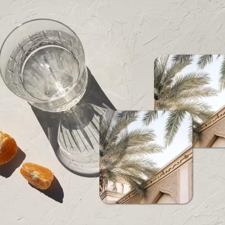 Onderzetter - Gebouw - Palmbomen - Beige - Zon — 3