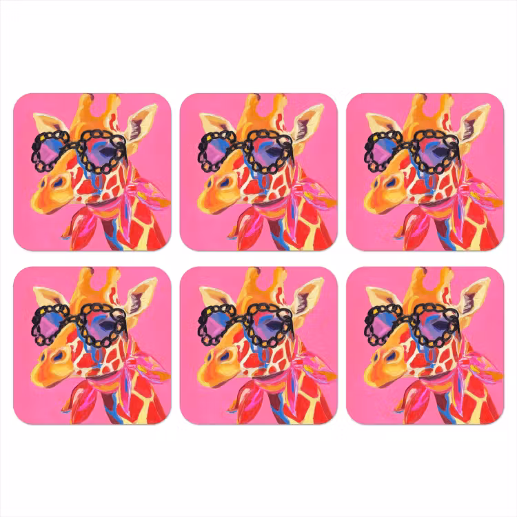 Onderzetter - Giraf - Roze - Bril - Sjaal — 1