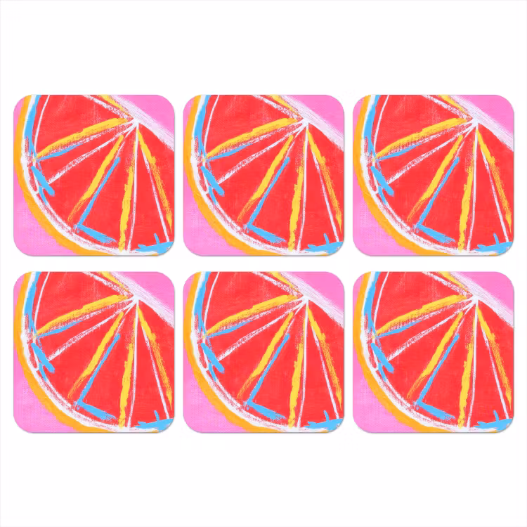 Onderzetter - Grapefruit - Geschilderd - Roze - Strepen — 1