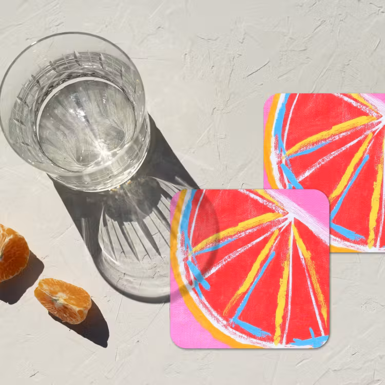 Onderzetter - Grapefruit - Geschilderd - Roze - Strepen — 3