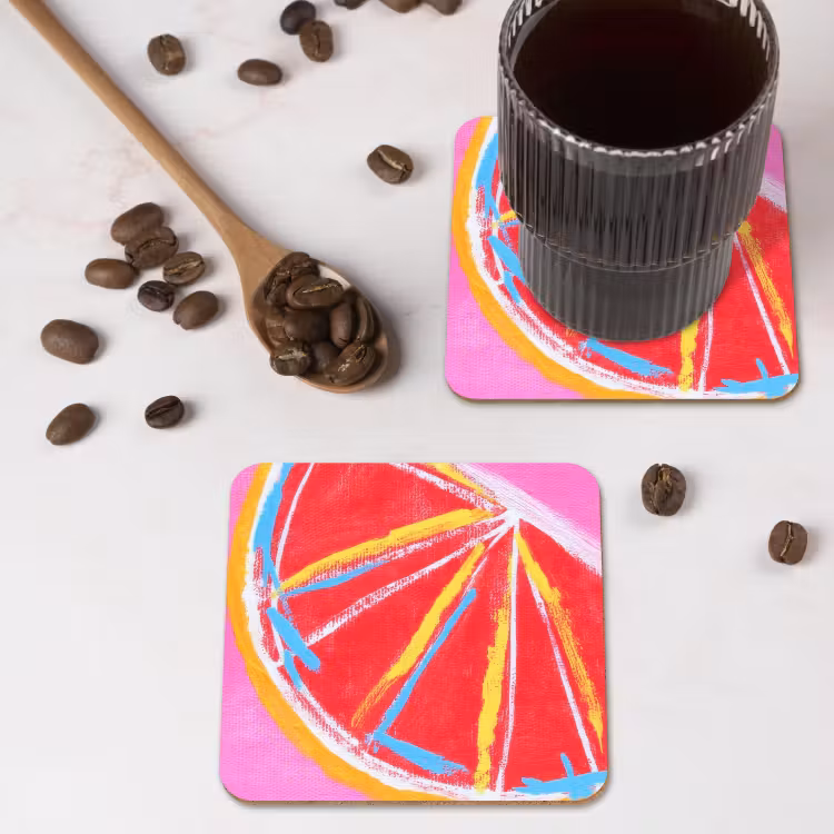 Onderzetter - Grapefruit - Geschilderd - Roze - Strepen — 4