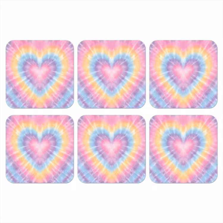 Onderzetter - Hartvorm - Pastelkleuren - Tie Dye — 1