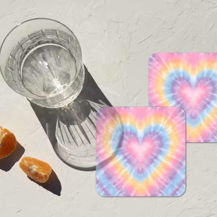 Onderzetter - Hartvorm - Pastelkleuren - Tie Dye — 3