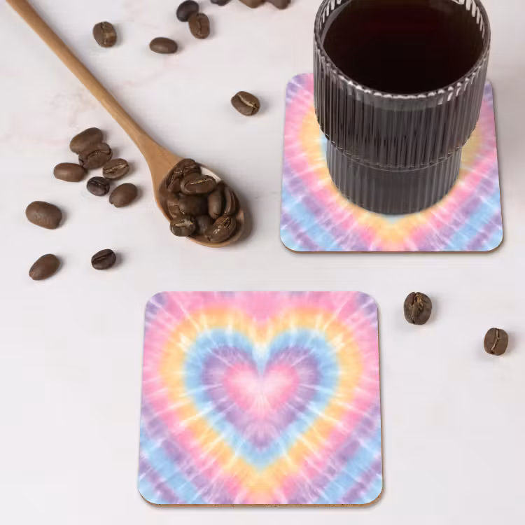 Onderzetter - Hartvorm - Pastelkleuren - Tie Dye — 4