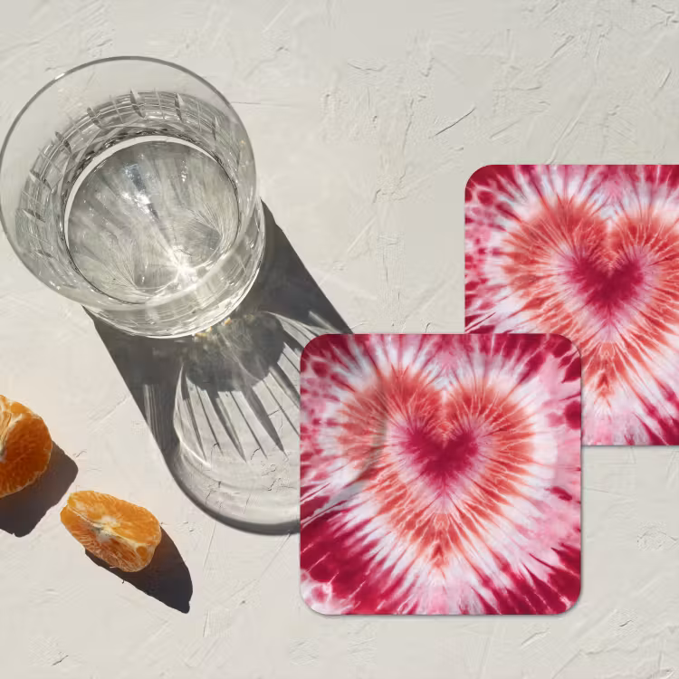 Onderzetter - Hartvorm - Roze - Tie dye — 3