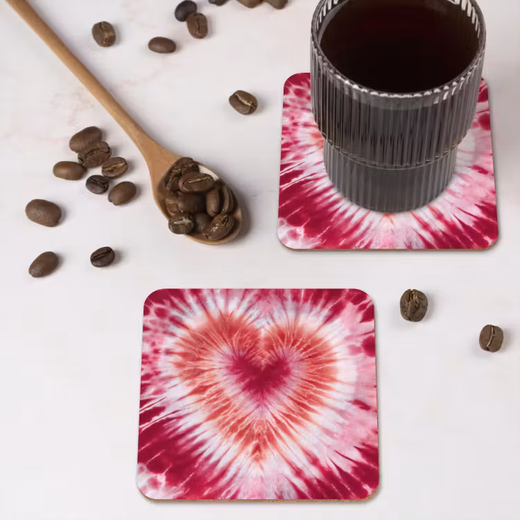 Onderzetter - Hartvorm - Roze - Tie dye — 4