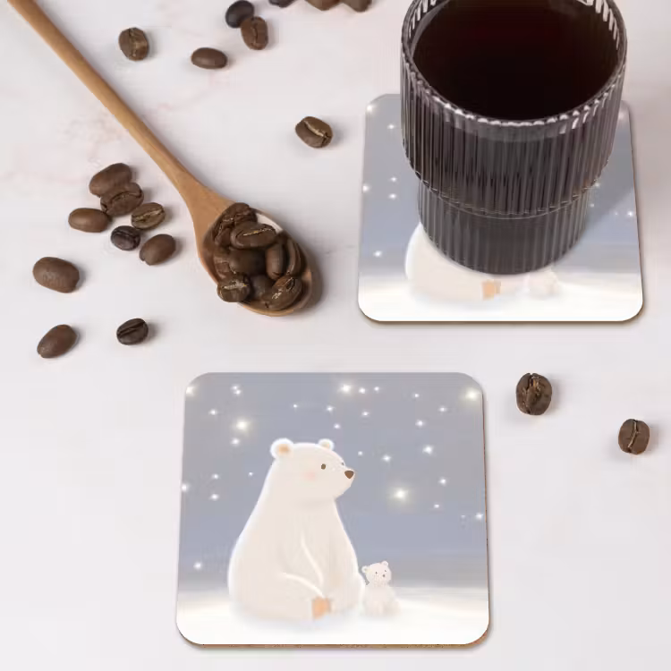 Onderzetter - Ijsbeer - Sneeuw - Sterren - Blauw — 4