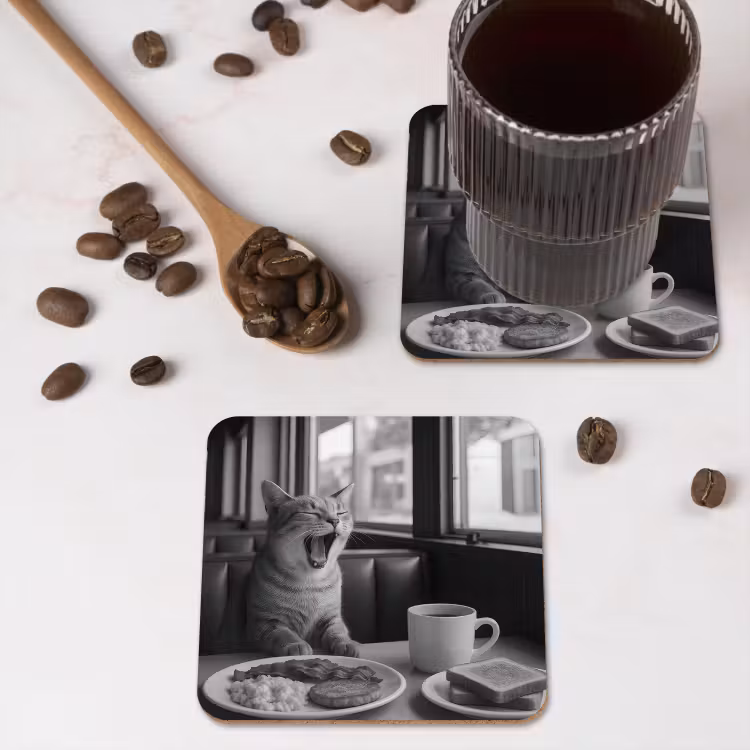 Onderzetter - Kat - Koffie - Brood - Zwart — 4