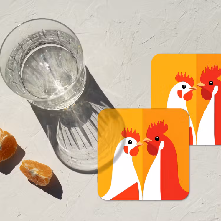 Onderzetter - Kippen - Oranje - Vlakken — 3