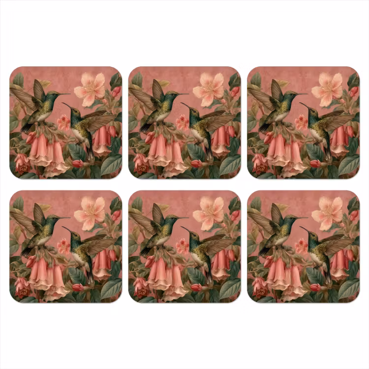 Onderzetter - Kolibries - Bloemen - Groen - Roze — 1