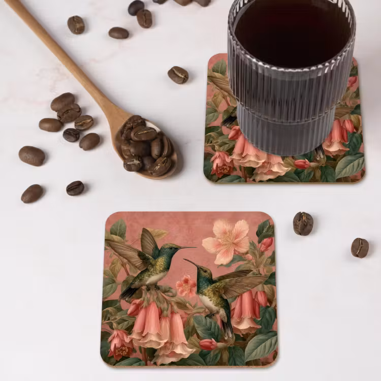Onderzetter - Kolibries - Bloemen - Groen - Roze — 4