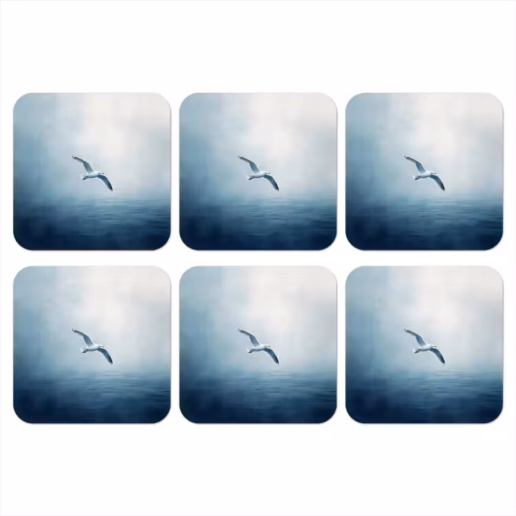 Onderzetter - Meeuw - Wit - Zee - Mistig — 1