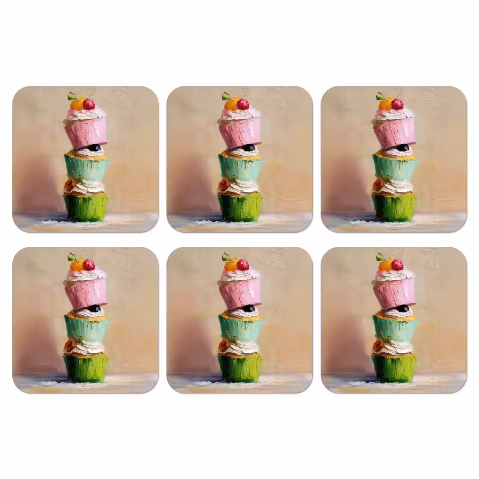 Onderzetter - Cupcakes - Gestapeld - Kleurrijk - Fruit — 1