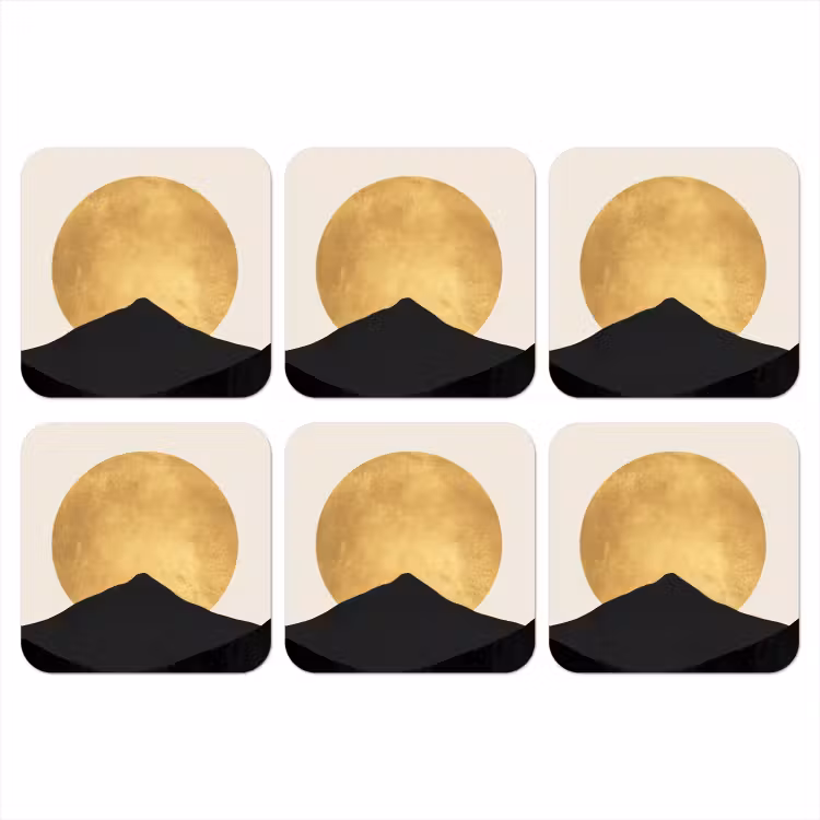 Onderzetter - Bergsilhouetten - Gouden cirkel - Beige — 1