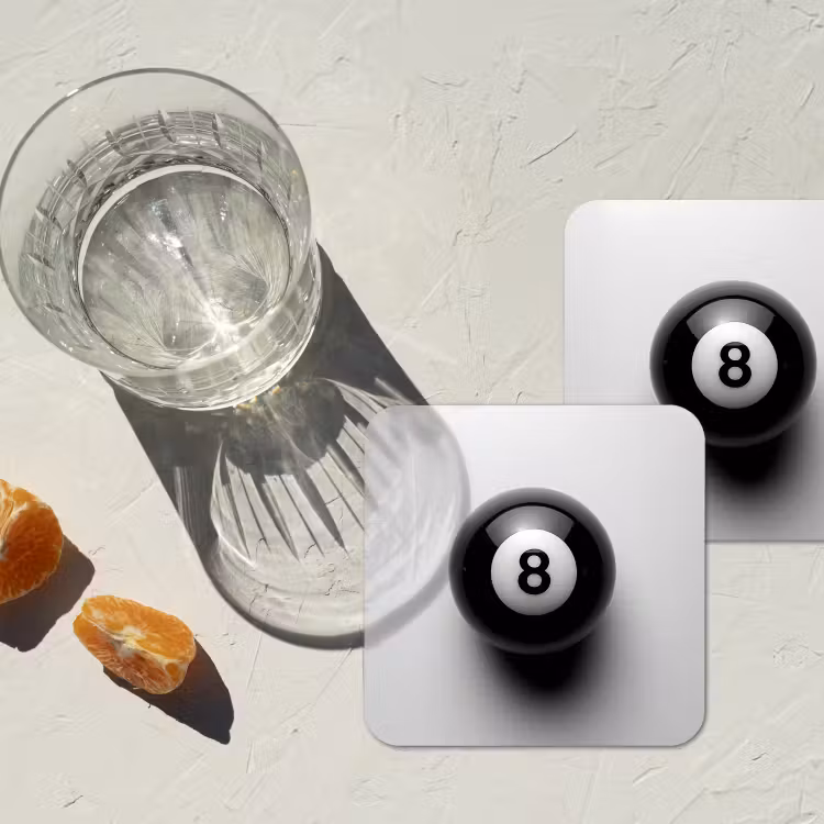 Onderzetter - Biljartbal - Getal - Acht - Wit — 3