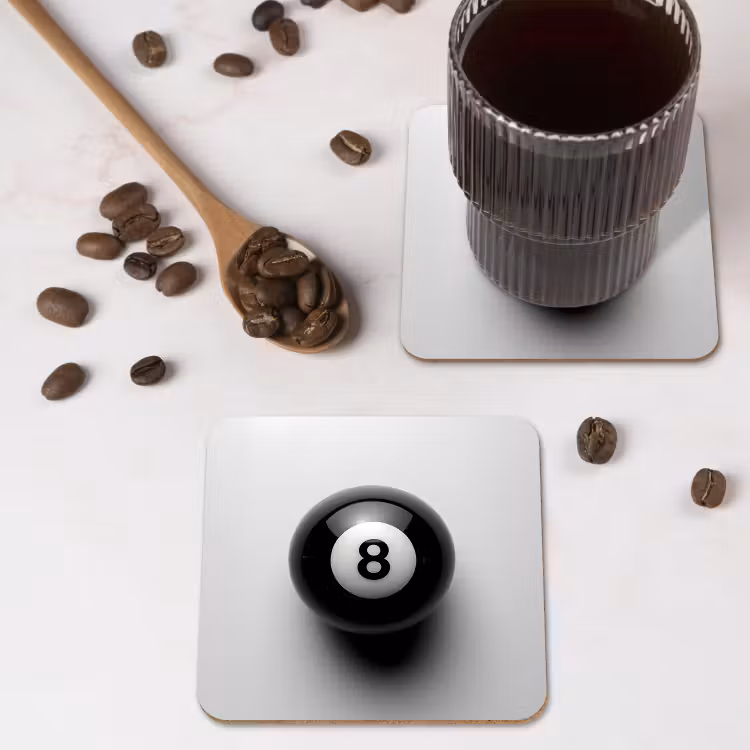 Onderzetter - Biljartbal - Getal - Acht - Wit — 4