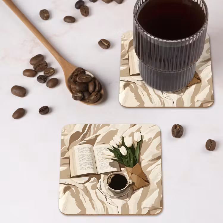 Onderzetter - Boek - Illustratie - Tulpen - Koffie — 4