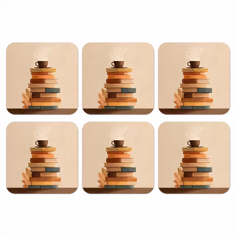 Onderzetter - Boeken - Toren - Koffie - Beige — 1