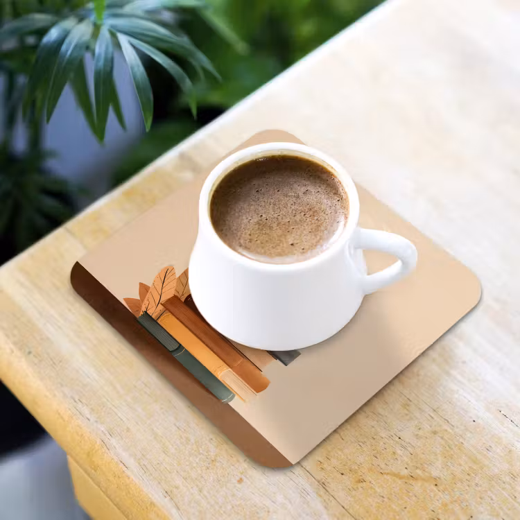 Onderzetter - Boeken - Toren - Koffie - Beige — 2
