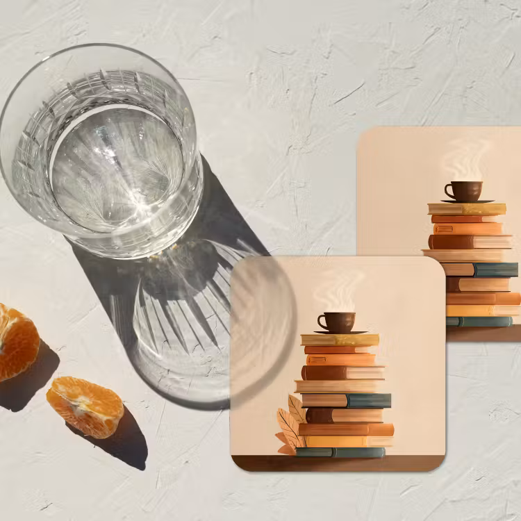 Onderzetter - Boeken - Toren - Koffie - Beige — 3