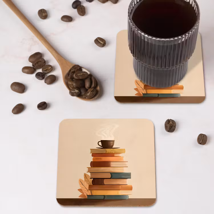 Onderzetter - Boeken - Toren - Koffie - Beige — 4